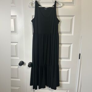 Nicole Miller Black Sleeves Maxi Dress with Tiered Ruffle Hem